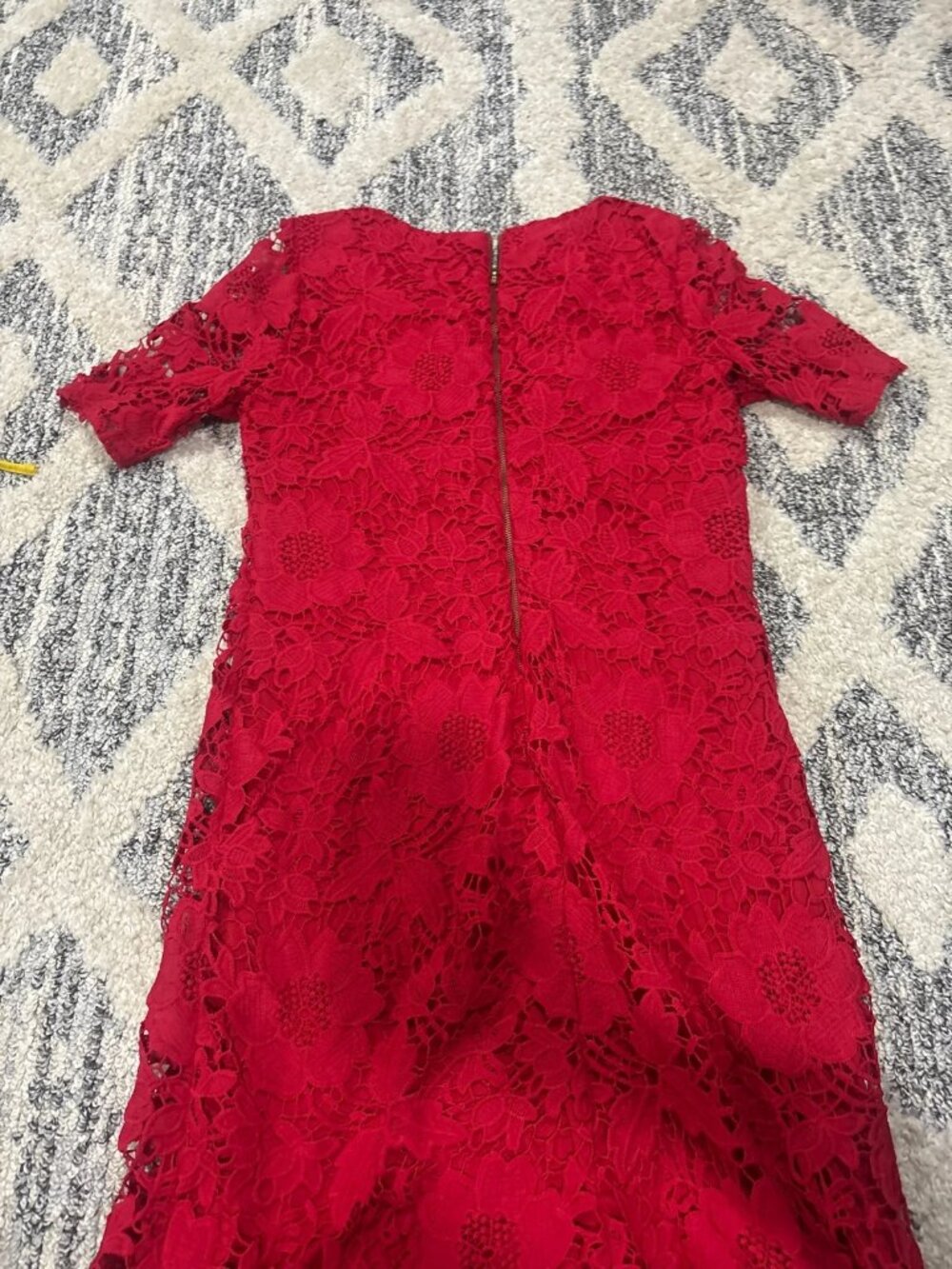Red Lace Floral Dress - Short Sleeve